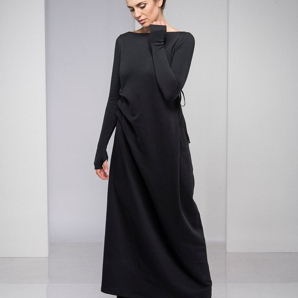 
                      
                        Black Maxi Dress with Waist Accent, VisibleArtShop
                      
                    