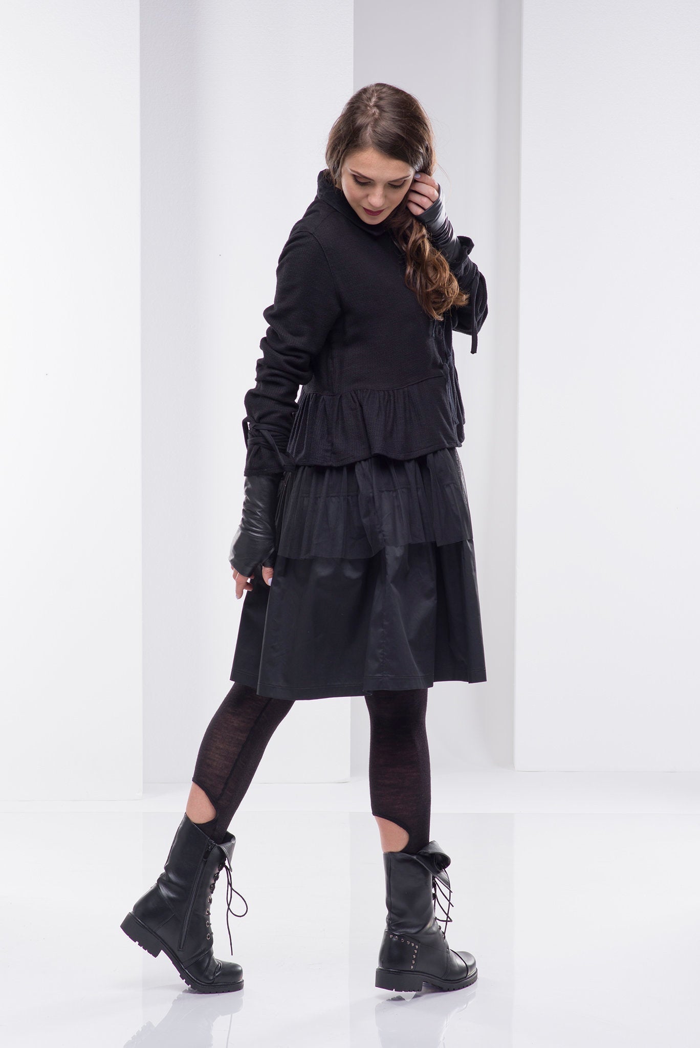 layered tunic dress Yumi Navy Fox Long Sleeve Layered Tunic Dress With Front Pocket