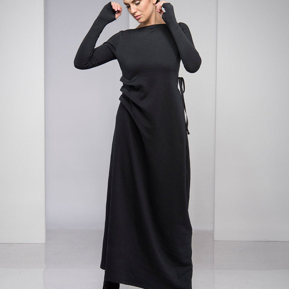 
                      
                        Black Maxi Dress with Waist Accent, VisibleArtShop
                      
                    