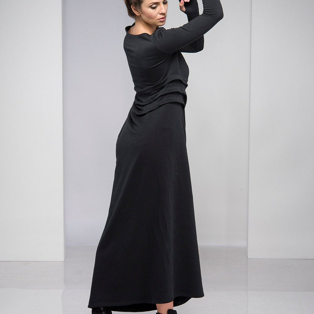 Black Maxi Dress with Waist Accent - VisibleArtShop