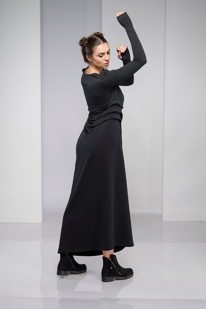 Black Maxi Dress with Waist Accent - VisibleArtShop