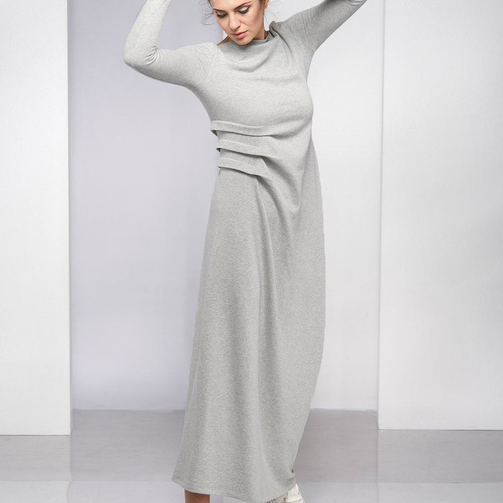 Gray Maxi Dress with Waist Accent - VisibleArtShop