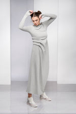 Gray Maxi Dress with Waist Accent - VisibleArtShop