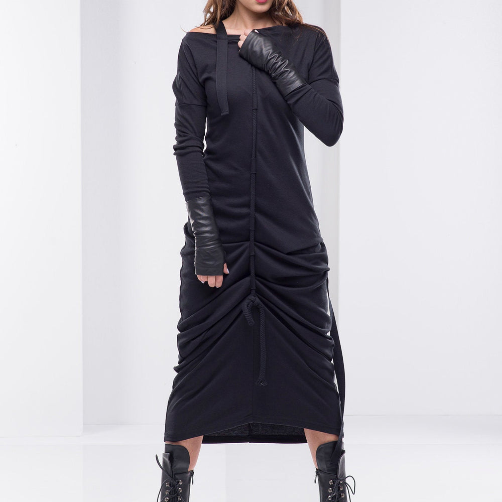 Drawstring Maxi Dress in Black - VisibleArtShop