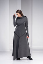 Gray Hooded Maxi Dress - VisibleArtShop