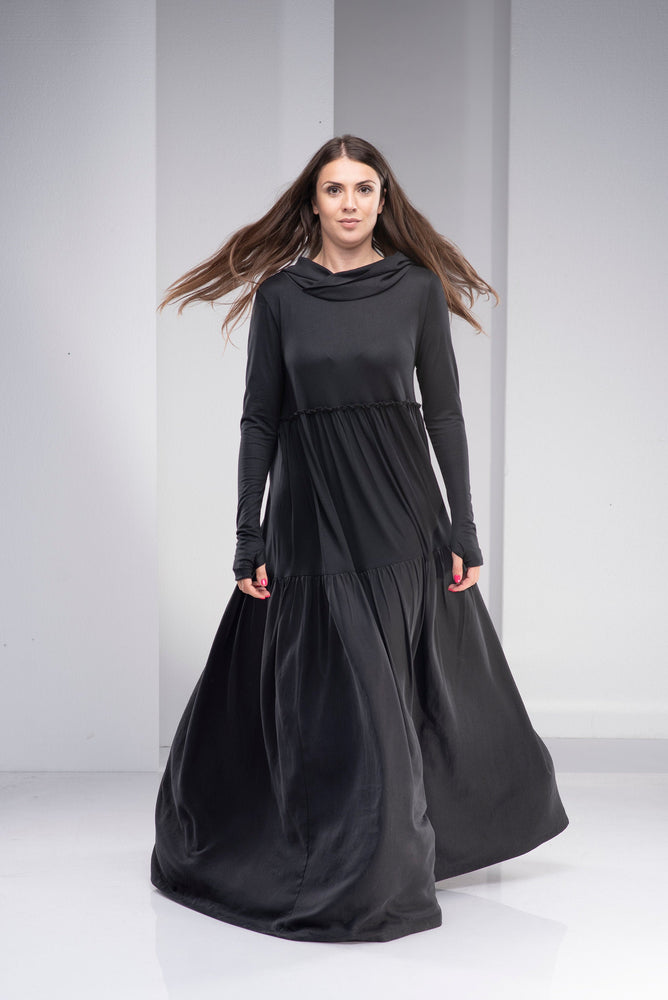 Tiered Maxi Dress with a Hood - VisibleArtShop