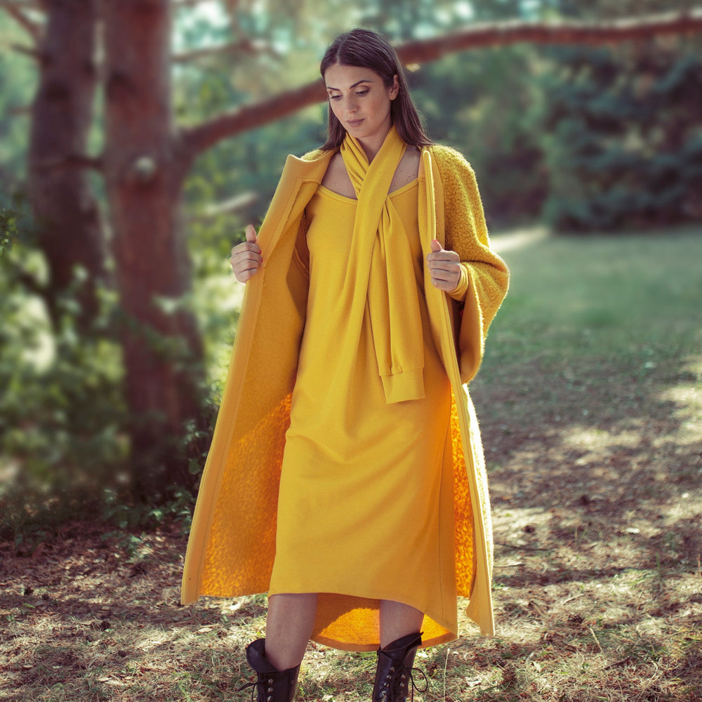 
                      
                        Scarf-Front Mustard Dress - VisibleArtShop
                      
                    