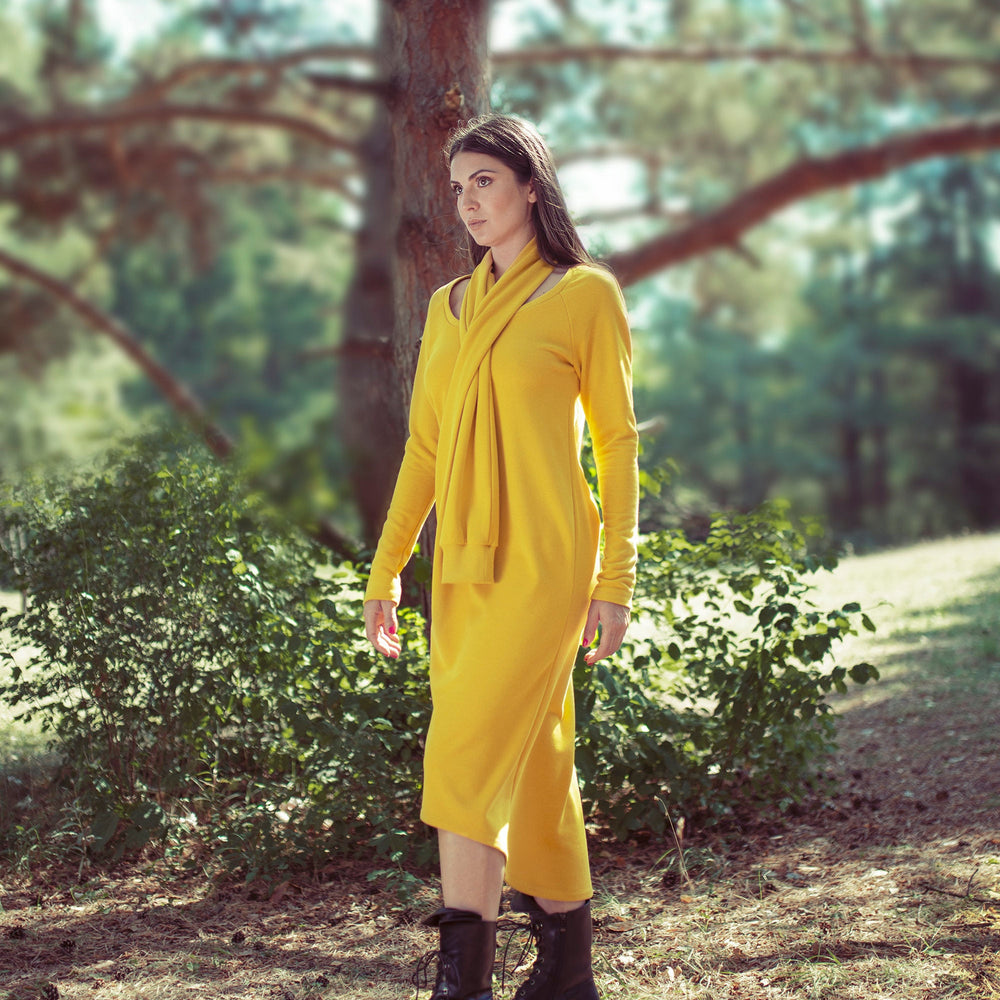 
                      
                        Scarf-Front Mustard Dress - VisibleArtShop
                      
                    