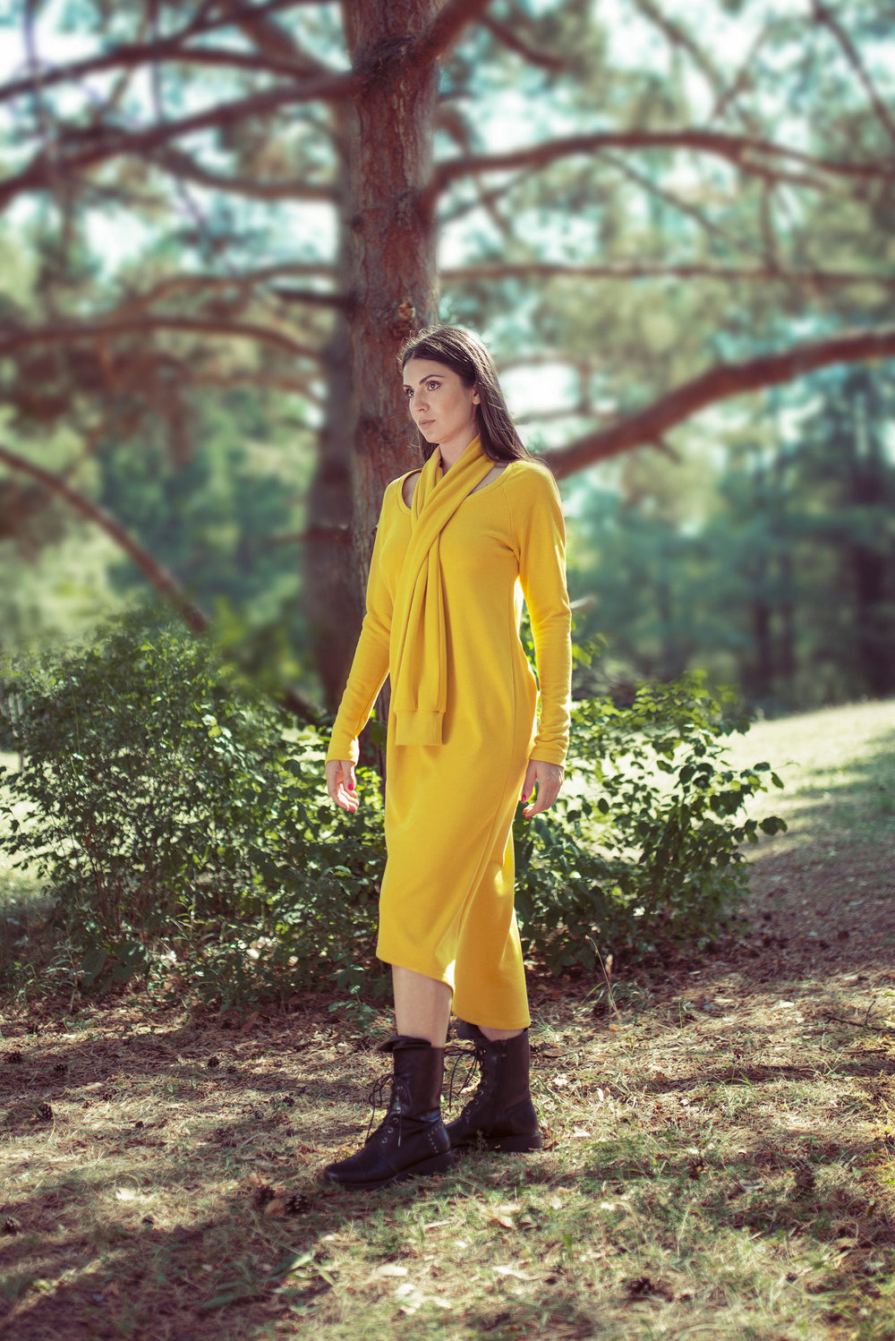 Scarf-Front Mustard Dress - VisibleArtShop