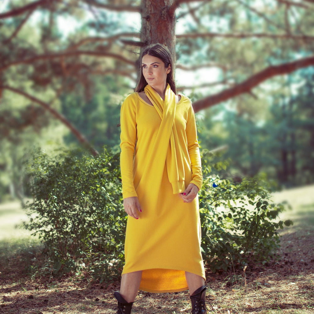 
                      
                        Scarf-Front Mustard Dress - VisibleArtShop
                      
                    