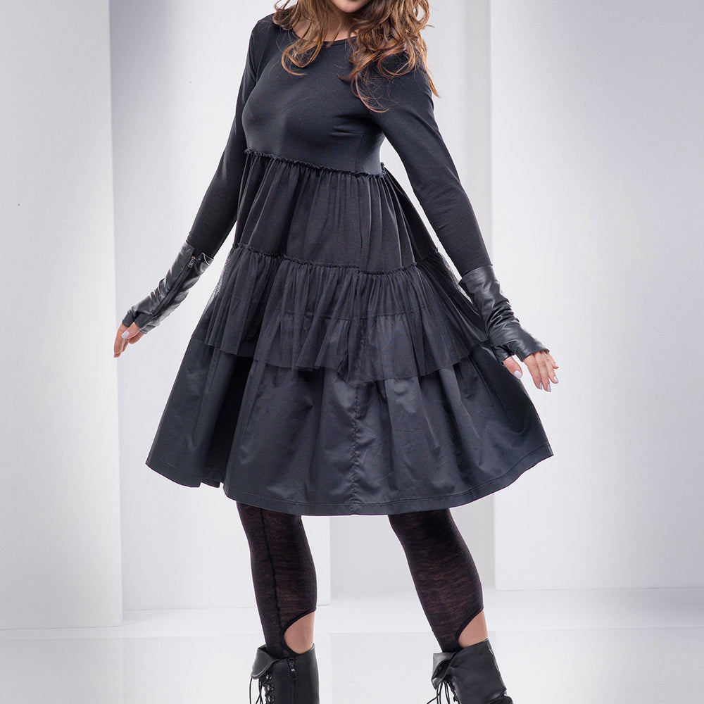 ladies black tunic dress Hinvhai Womens Casual Dresses Tunic Dress Empire Waist 3/4 Sleeve Crew Neck Flowy Dress with Pockets Black, Women's, Size: Medium