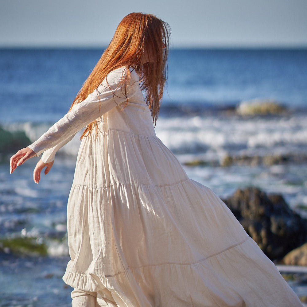 
                      
                        Bohemian Linen Dress in Cream, VisibleArtShop
                      
                    