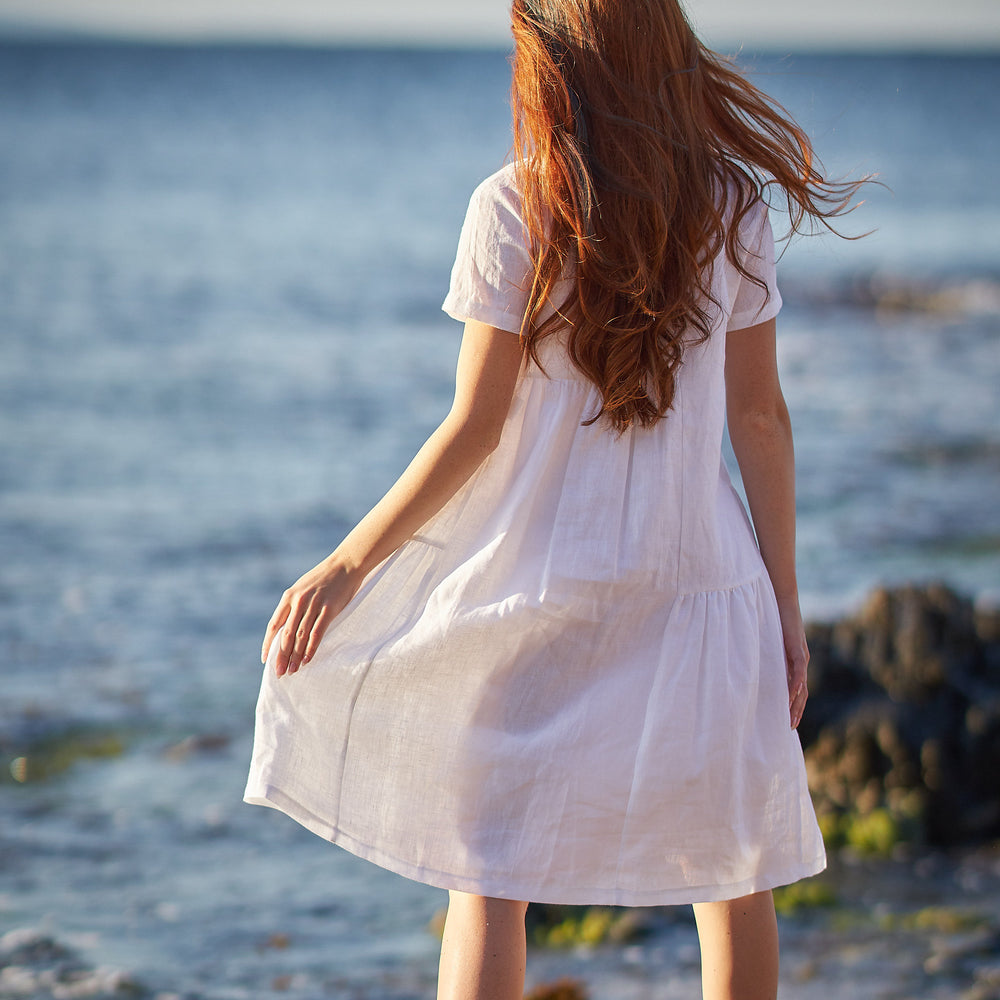 Short Sleeve Linen Dress, White Linen Dress, Linen Tunic Dress for Women, 100% Linen Clothing, Linen Summer Dress, 3XL / Moroccan Red