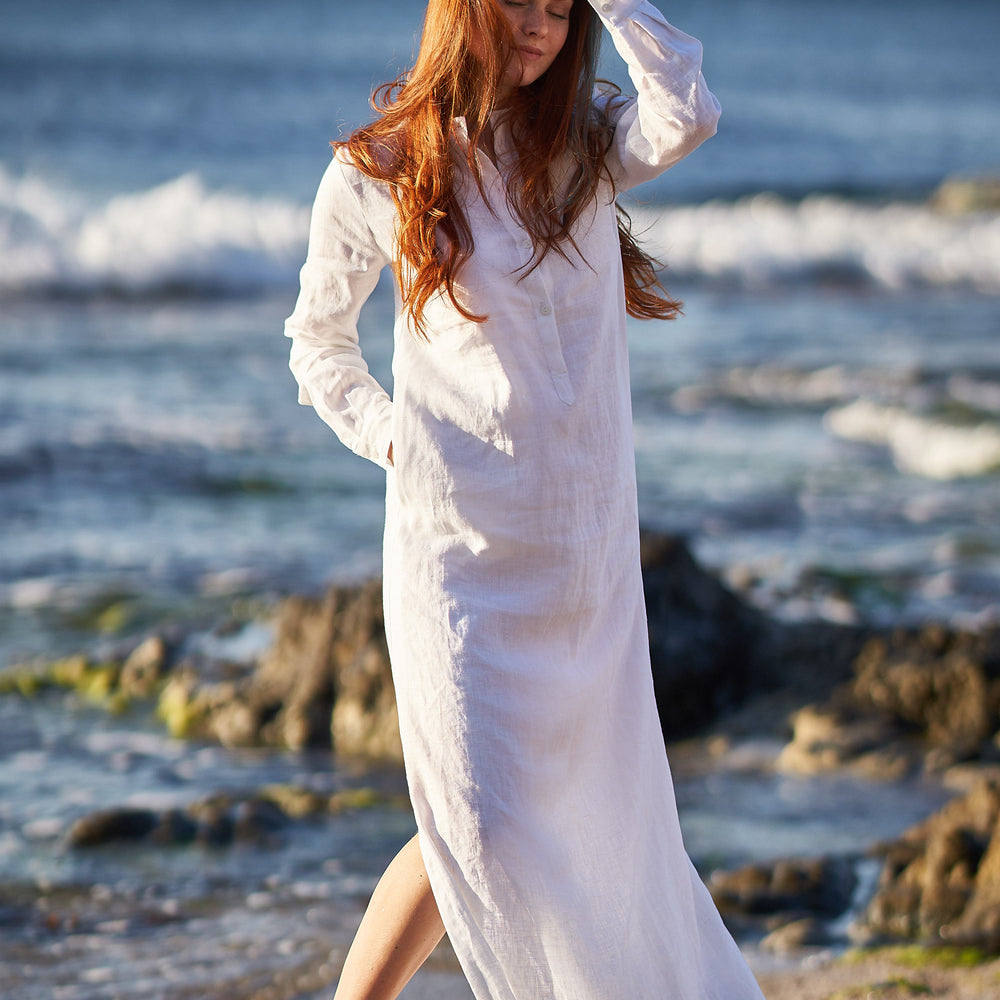 
                      
                        Linen Kaftan Shirt Dress in White, VisibleArtShop
                      
                    