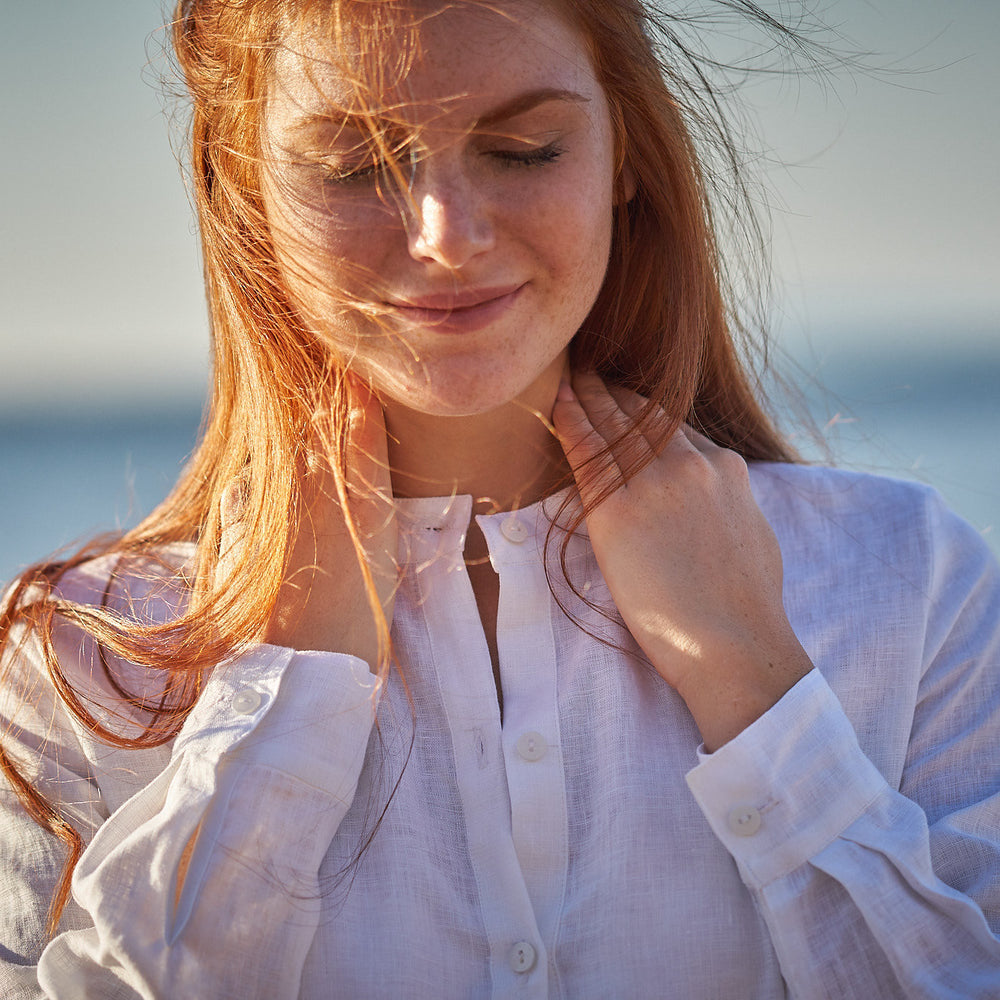 
                      
                        Linen Kaftan Shirt Dress in White, VisibleArtShop
                      
                    