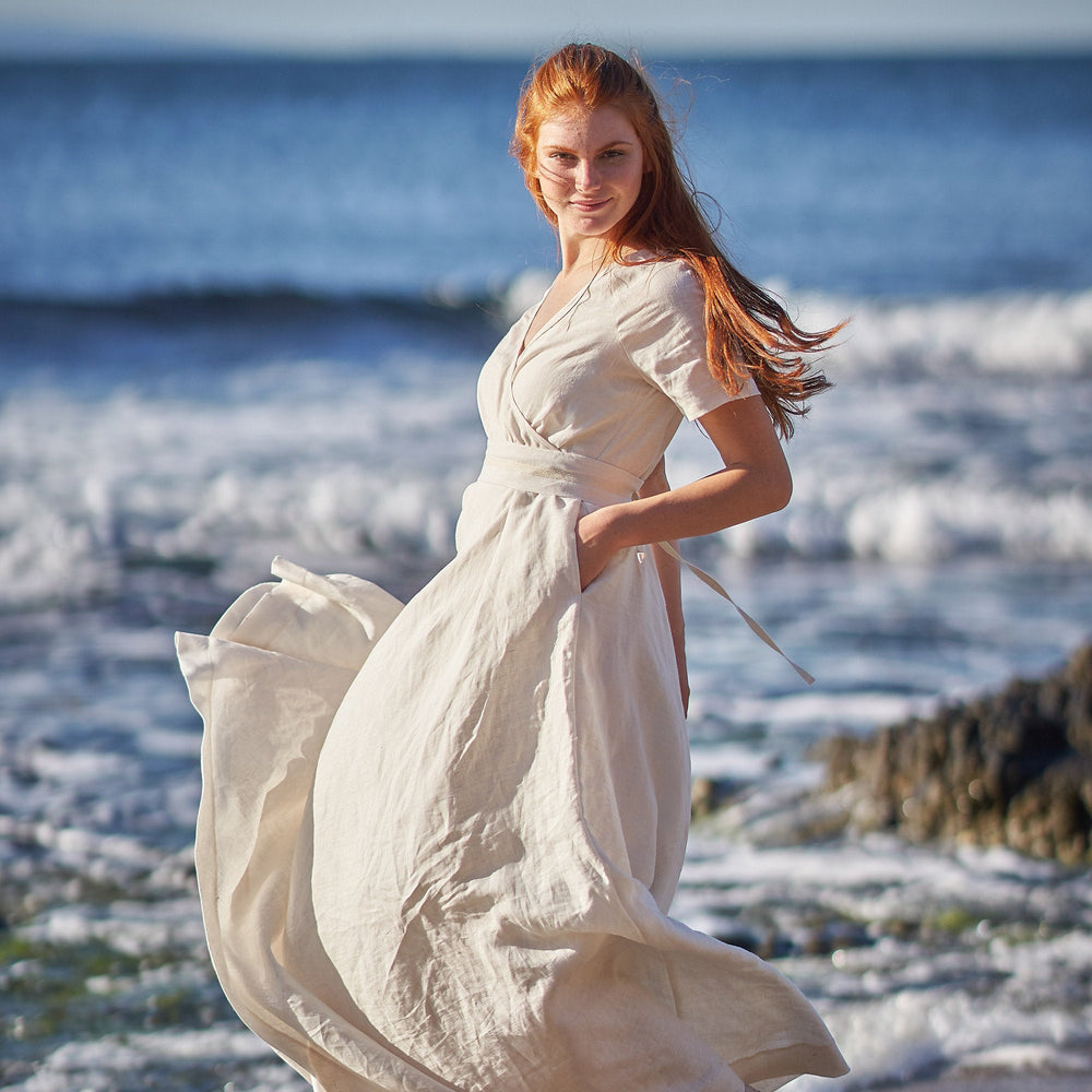 Summer Linen Wedding Dress, Boho Wedding Dress Linen, Maxi Linen Dress, White Linen Dress Long, Short Sleeve Wrap Linen Dress, Xs / Gray Summer Linen Wedding Dress, Boho Wedding Dress Linen, Maxi Linen Dress, White Linen Dress Long, Short Sleeve Wrap Linen Dress, Xs / Gray