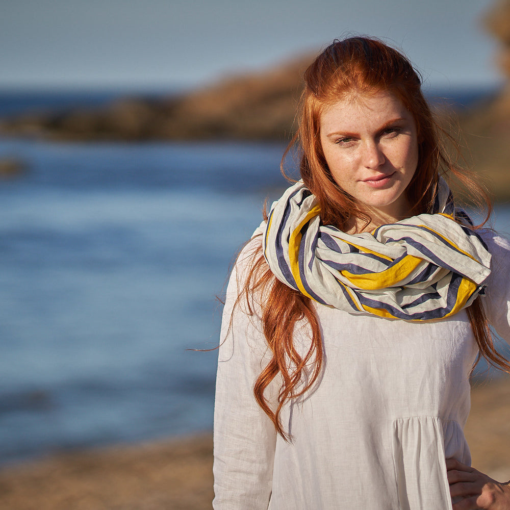 
                      
                        Gray & Purple Striped Linen Scarf, VisibleArtShop
                      
                    