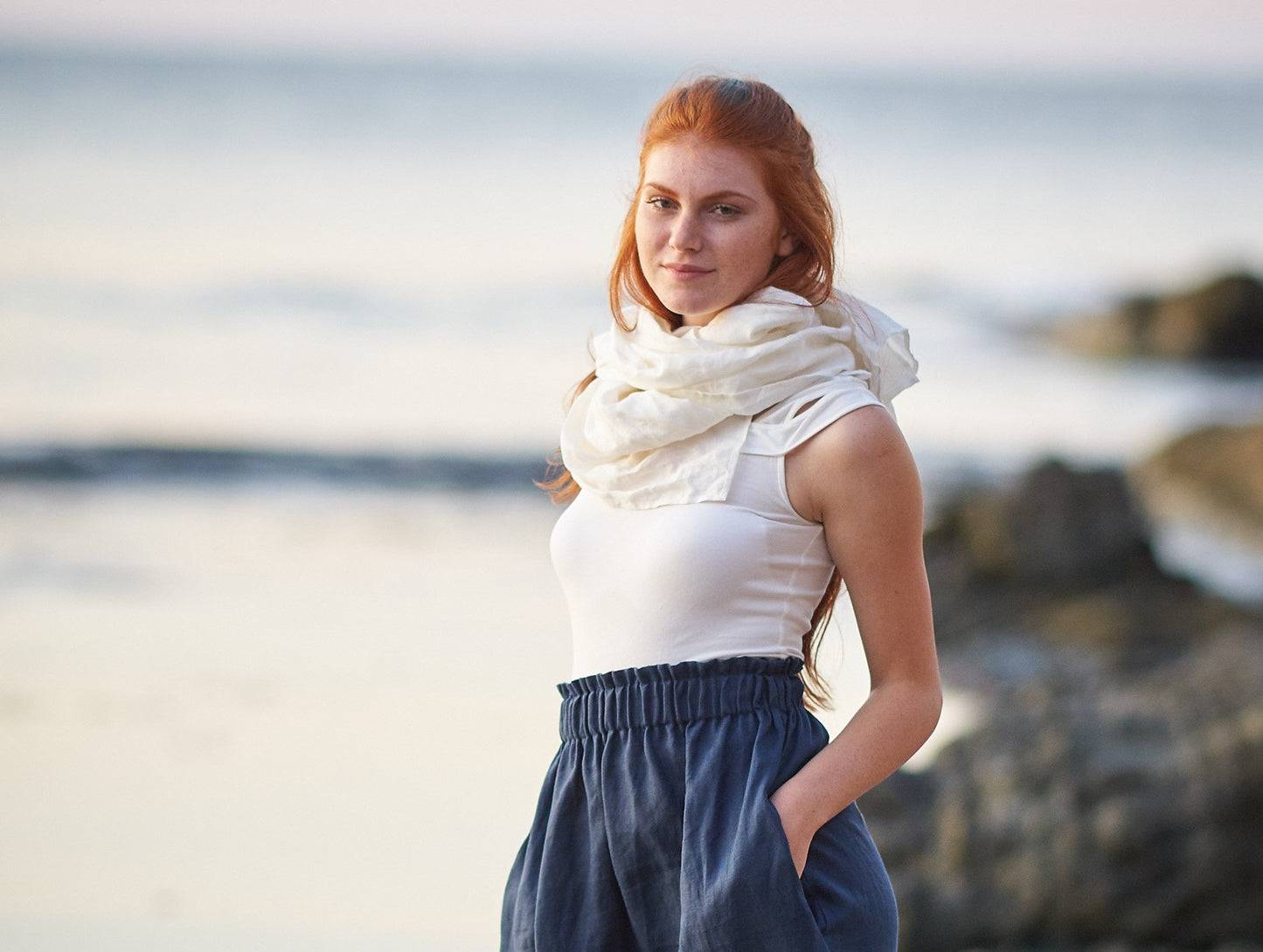 Gray & Purple Striped Linen Scarf, VisibleArtShop
