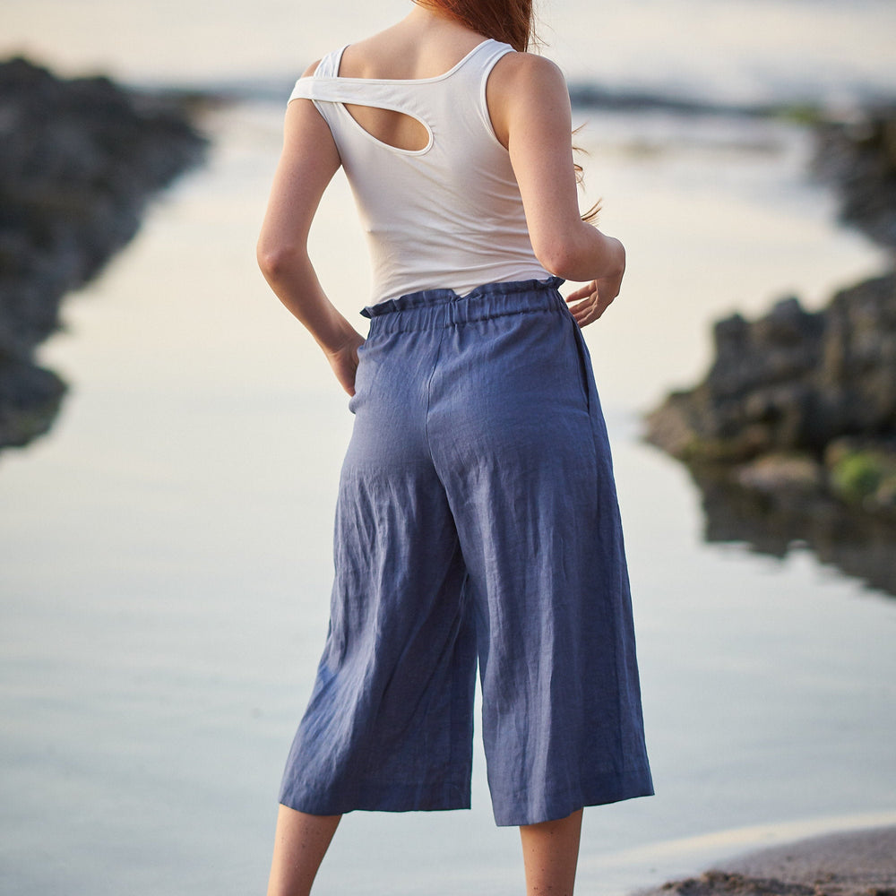 Linen Capri Pants in Blue, VisibleArtShop