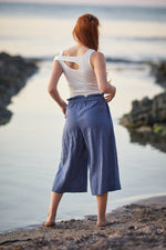 Linen Capri Pants in Blue - VisibleArtShop