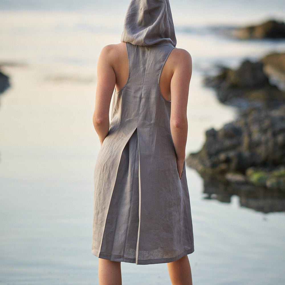 Hooded Linen Midi Dress - VisibleArtShop