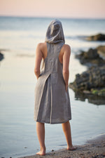 Hooded Linen Midi Dress - VisibleArtShop