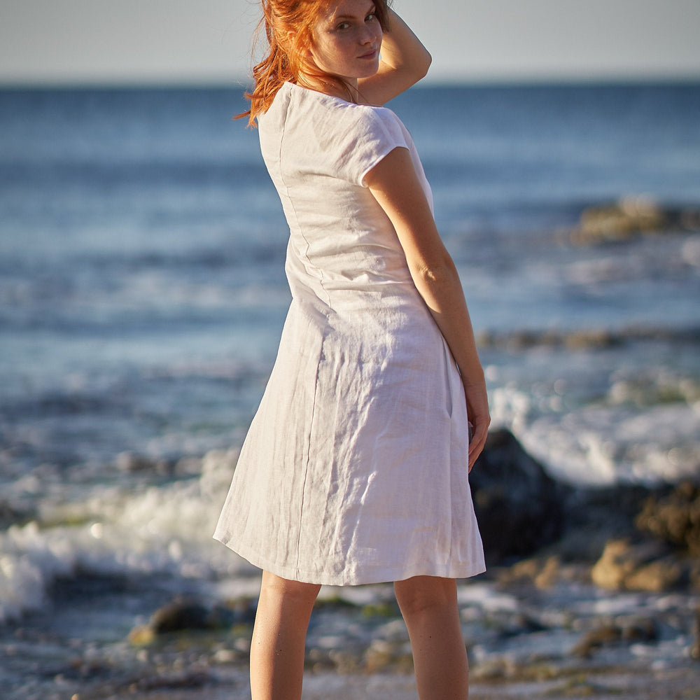
                      
                        Linen Midi Dress with Ruched Waist, VisibleArtShop
                      
                    