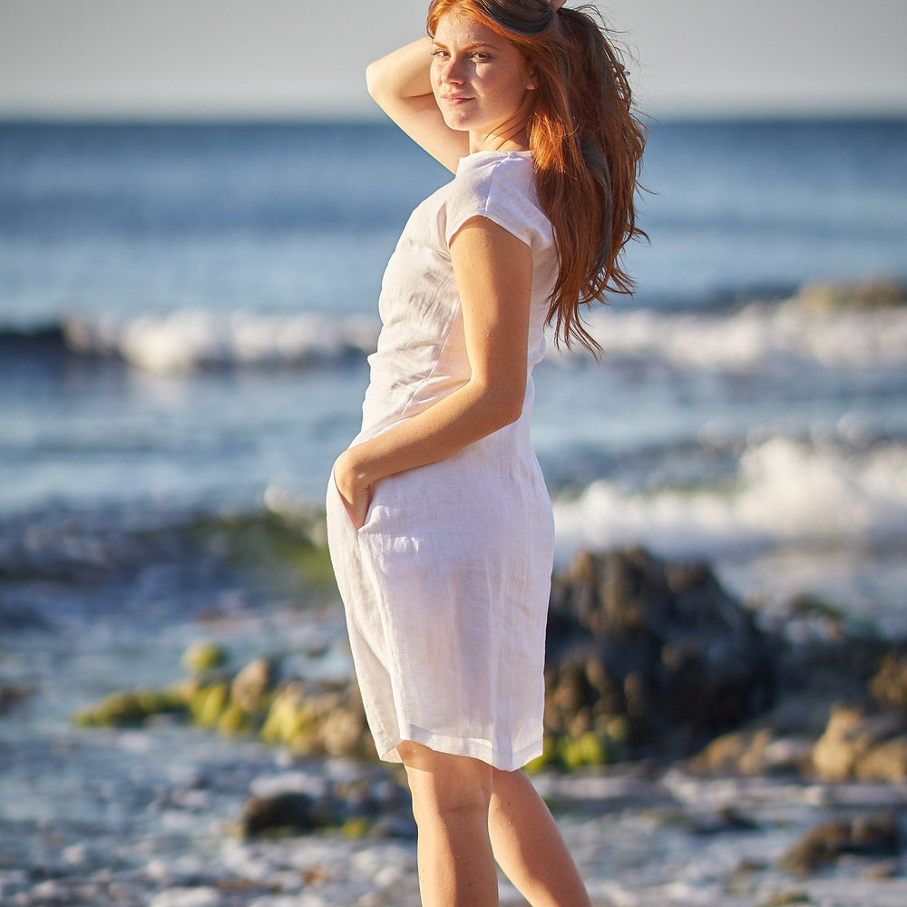 
                      
                        Linen Midi Dress with Ruched Waist, VisibleArtShop
                      
                    