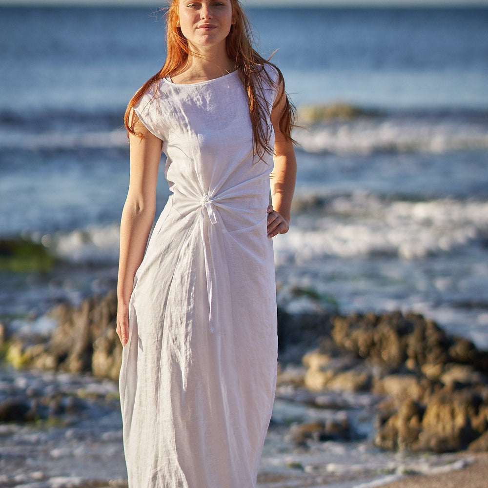 
                      
                        Long Linen Dress with Ruched Waist, VisibleArtShop
                      
                    