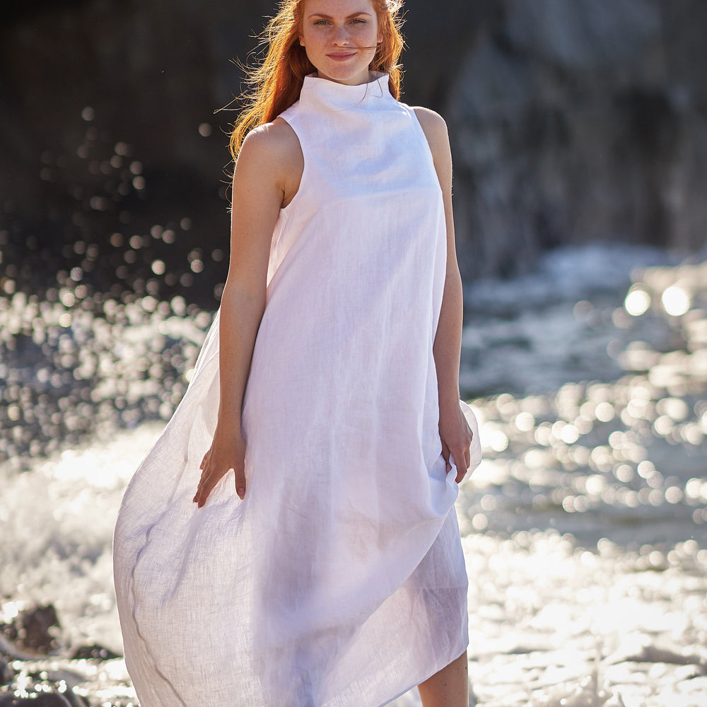 Cowl Neck Linen Dress in White - VisibleArtShop