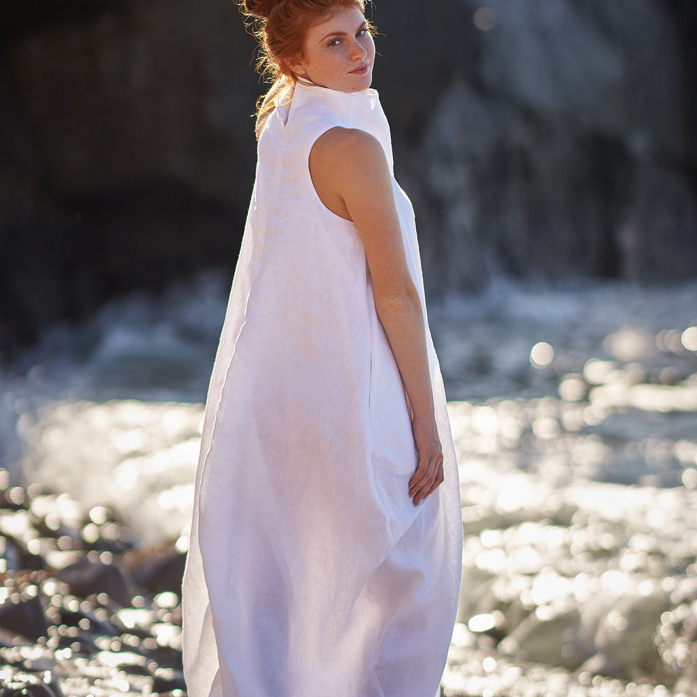 
                      
                        Cowl Neck Linen Dress in White, VisibleArtShop
                      
                    