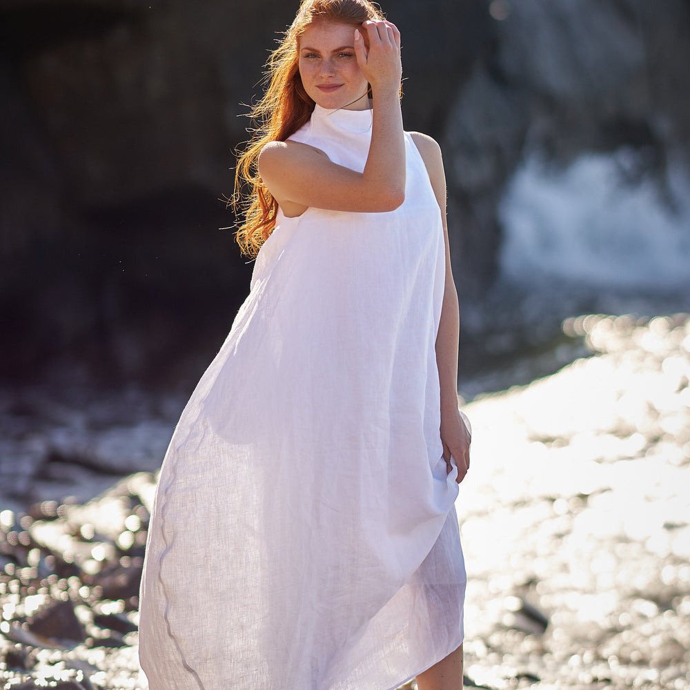 
                      
                        Cowl Neck Linen Dress in White, VisibleArtShop
                      
                    