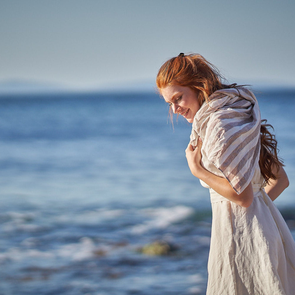 Light Blue Linen Scarf, VisibleArtShop