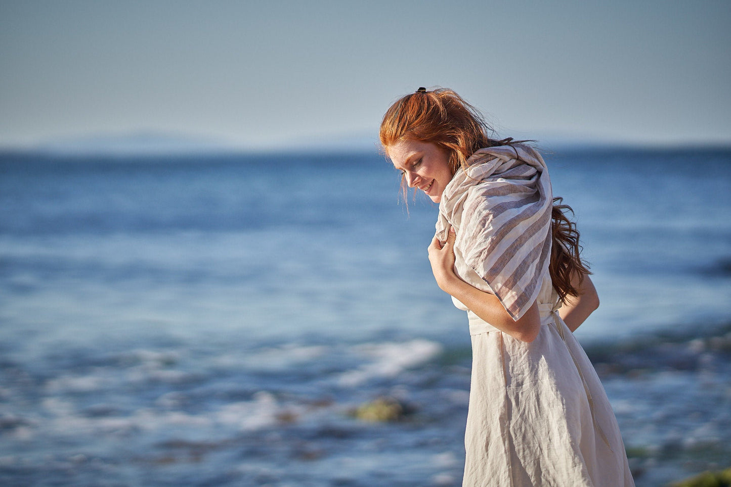 Light Blue Linen Scarf, VisibleArtShop