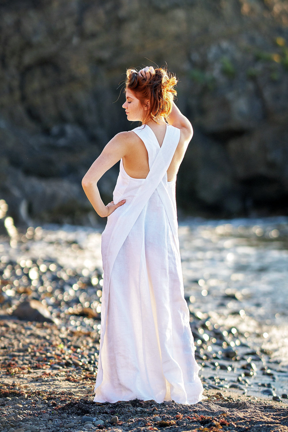 Cross-Back Linen Maxi Dress - VisibleArtShop