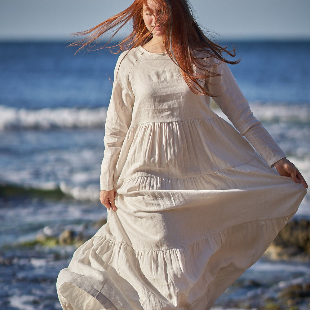 
                      
                        Bohemian Linen Dress in Cream, VisibleArtShop
                      
                    