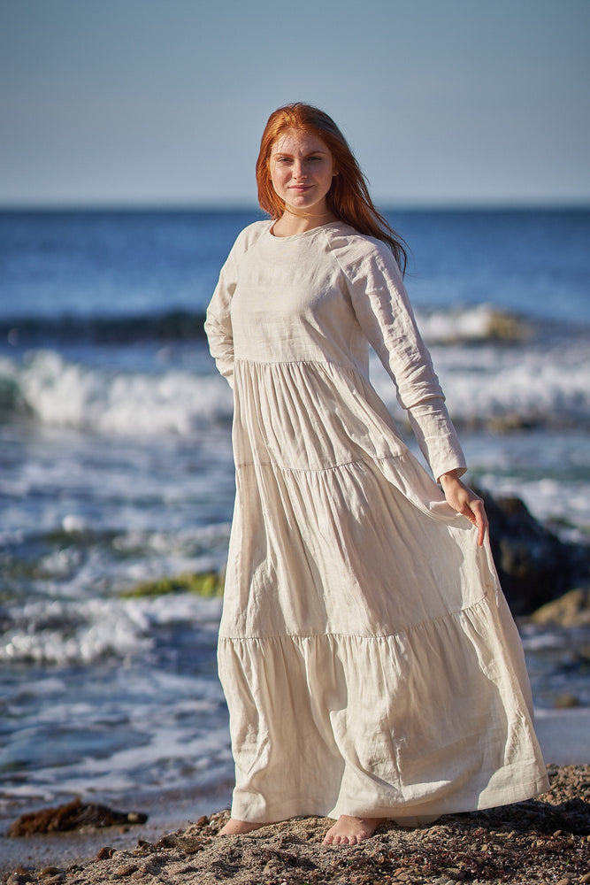 Bohemian Linen Dress in Cream - VisibleArtShop