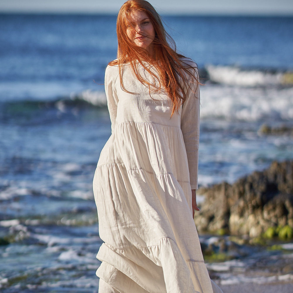 
                      
                        Bohemian Linen Dress in Cream, VisibleArtShop
                      
                    