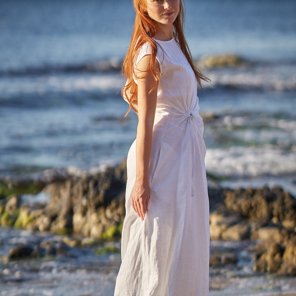 
                      
                        Long Linen Dress with Ruched Waist, VisibleArtShop
                      
                    