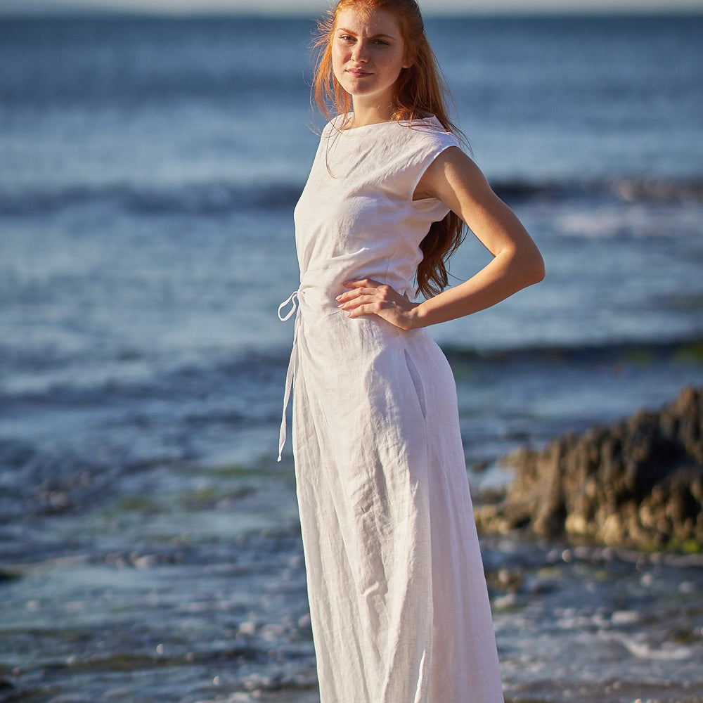 
                      
                        Long Linen Dress with Ruched Waist, VisibleArtShop
                      
                    