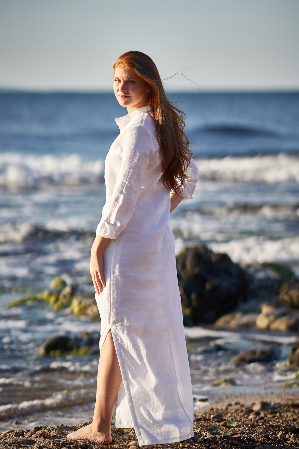 Linen Shirt Dress in White - VisibleArtShop