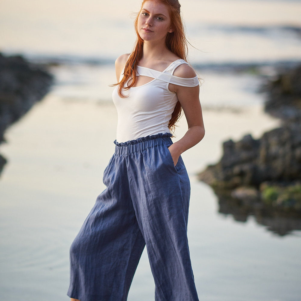 Linen Capri Pants in Blue, VisibleArtShop