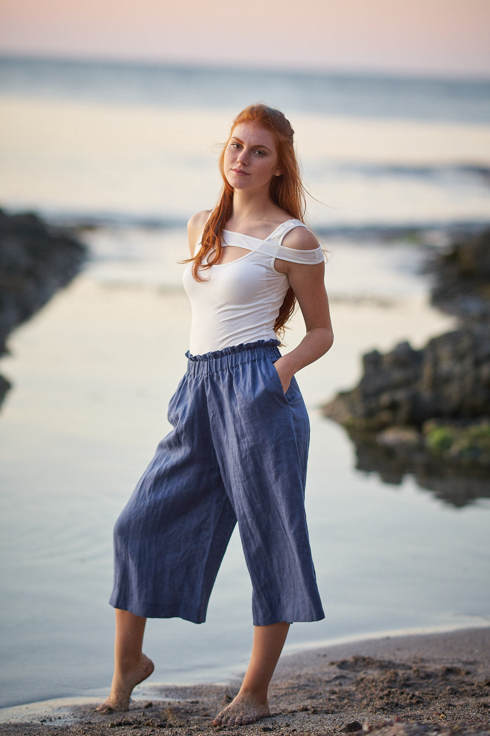 Linen Capri Pants in Blue - VisibleArtShop