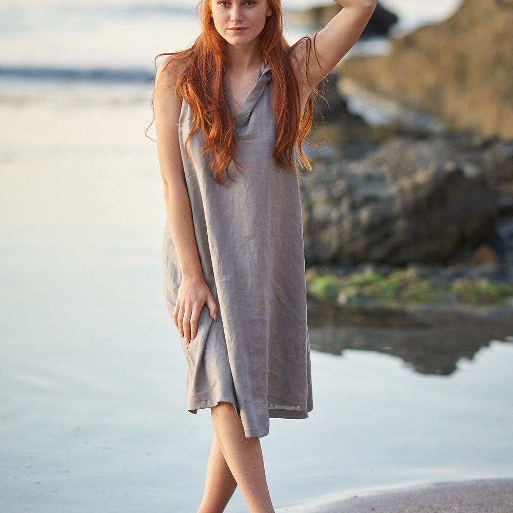 Hooded Linen Midi Dress - VisibleArtShop