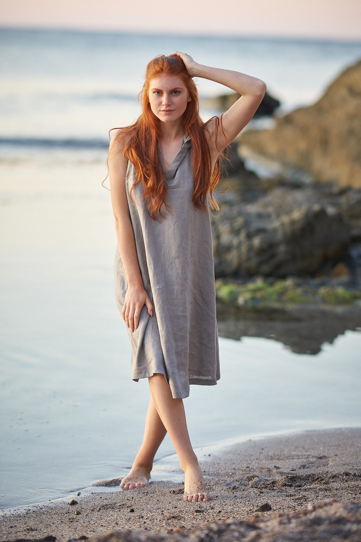 Hooded Linen Midi Dress - VisibleArtShop