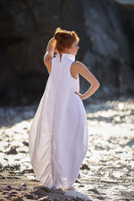 Cowl Neck Linen Dress in White - VisibleArtShop