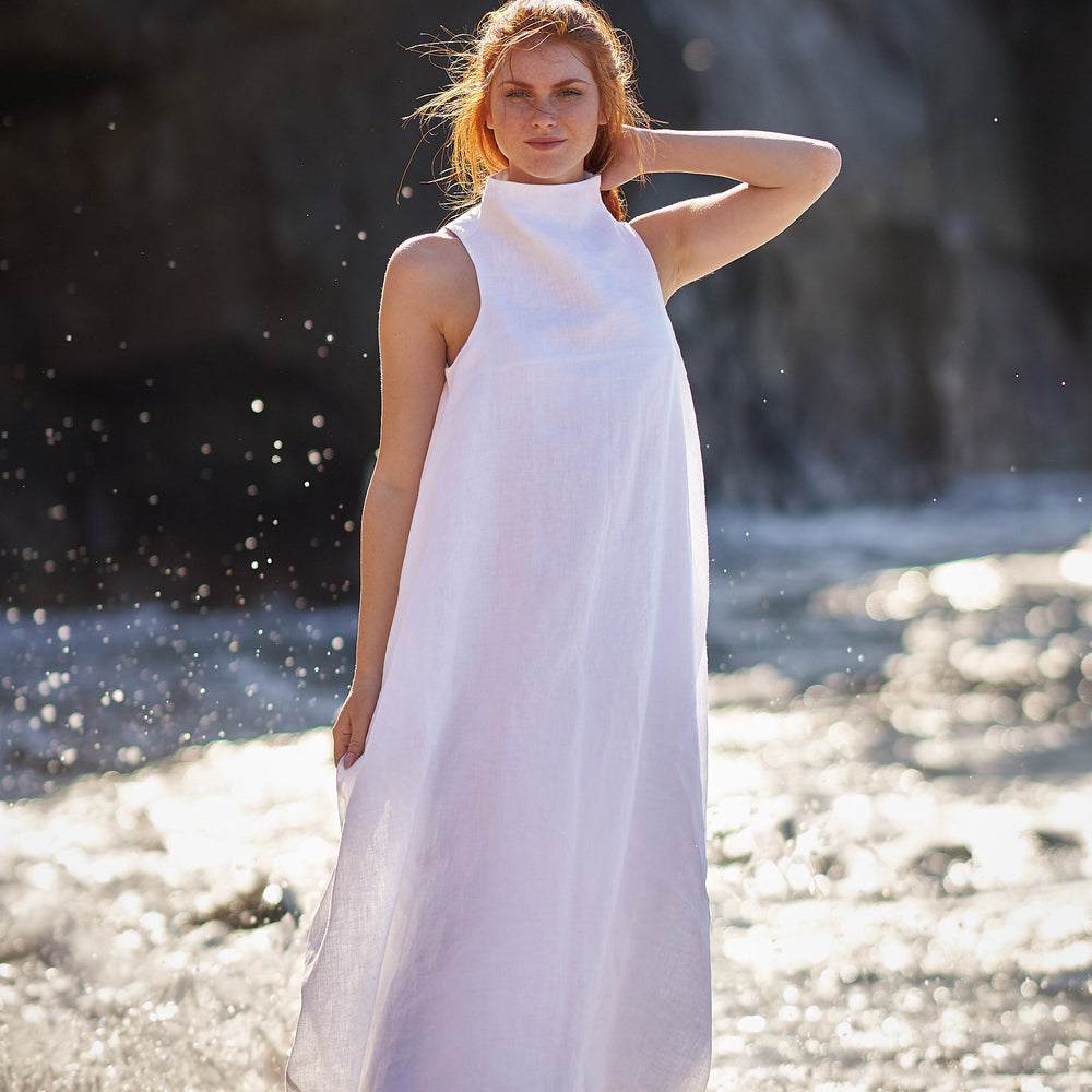 
                      
                        Cowl Neck Linen Dress in White, VisibleArtShop
                      
                    
