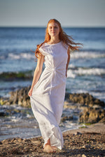 Long Linen Dress with Ruched Waist - VisibleArtShop