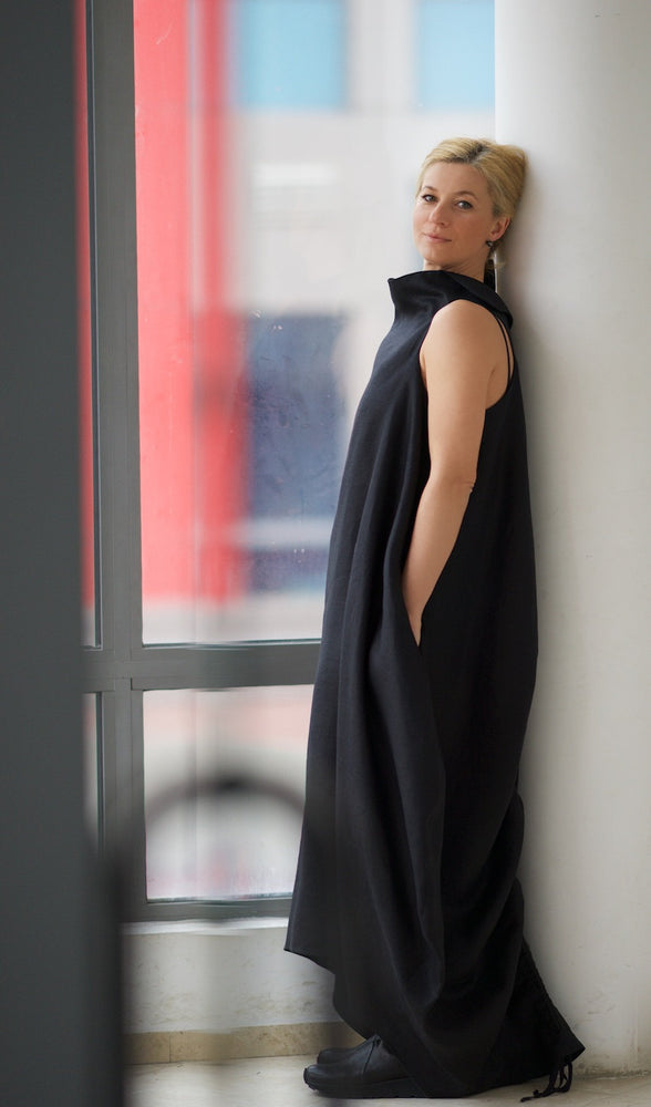 
                      
                        Cowl Neck Linen Dress in Black - VisibleArtShop
                      
                    